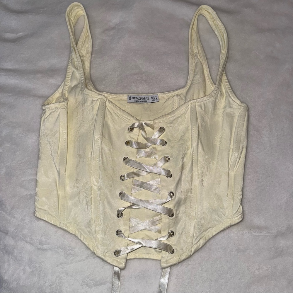 White Lace-Up Corset Tank Top
